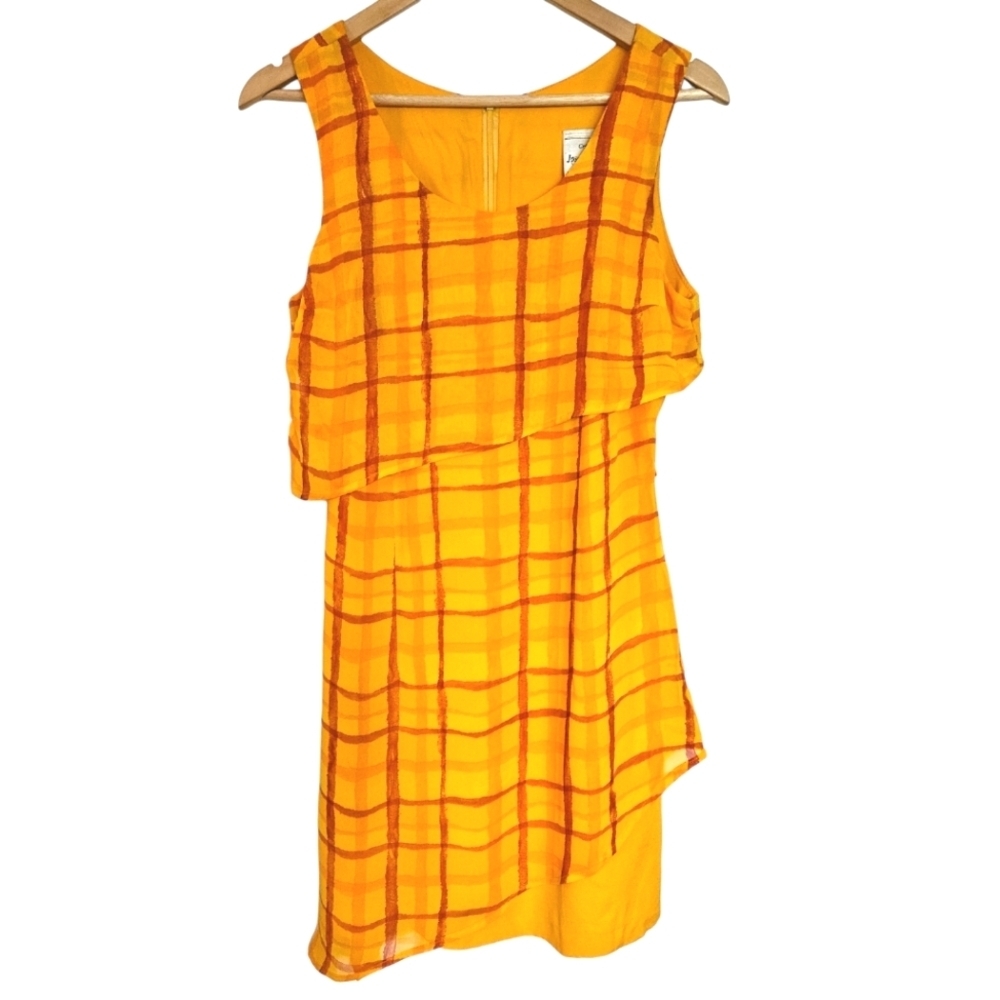 Vintage 70s Joseph Ribkoff‎ Bright Yellow Plaid Tiered Sleeveless Mini Dress 8